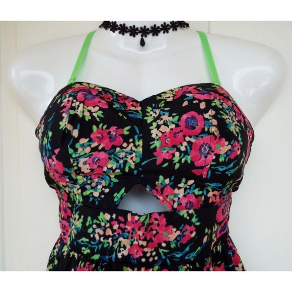 Material Girl Floral Cut Out Bustier Neon Fit and Flare Sleeveless Dress Small - Picture 7 of 11